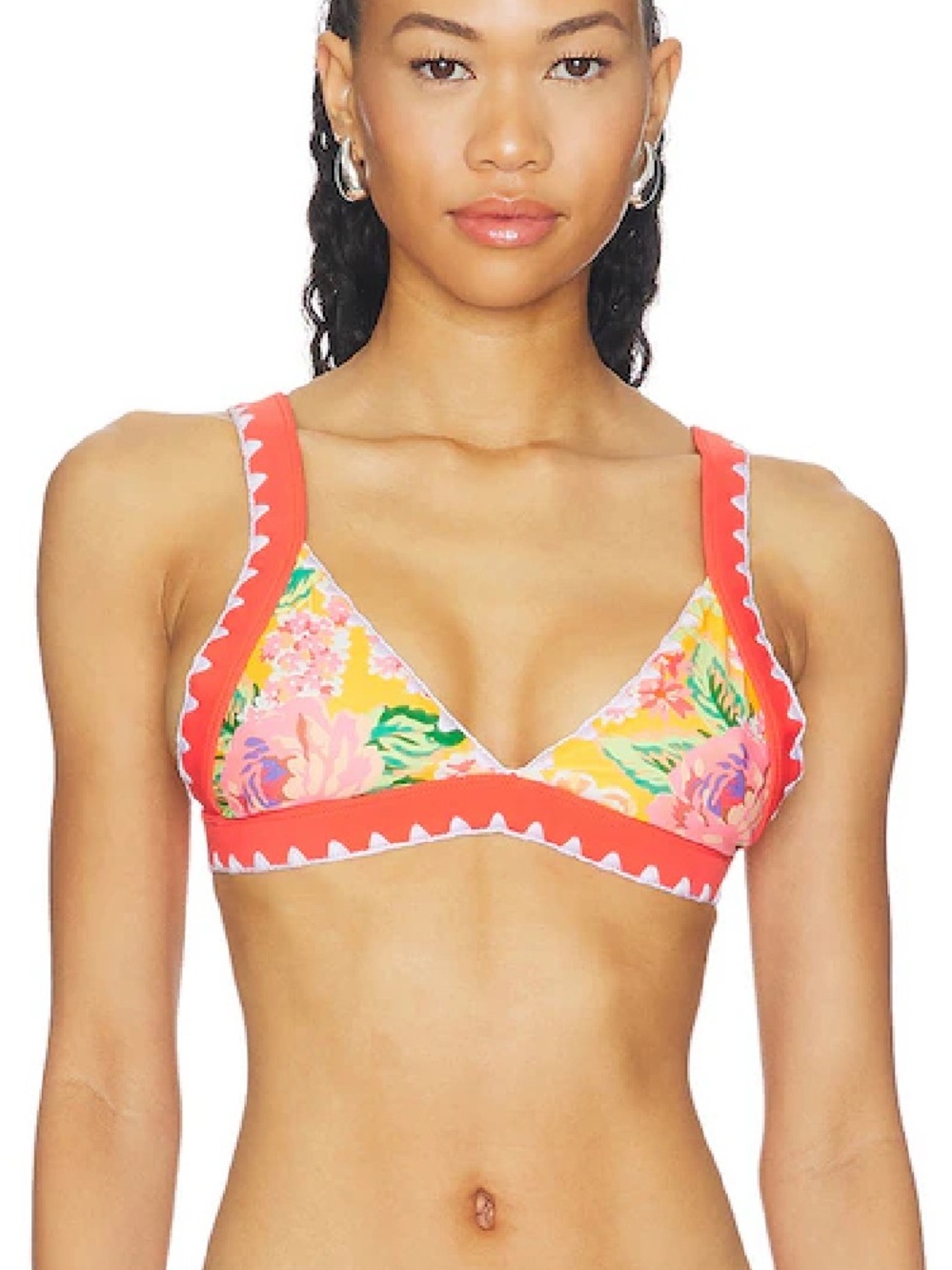 Lovers + Friends Adrift top Yellow Red print Bikini swimsuit Revolve NWT L